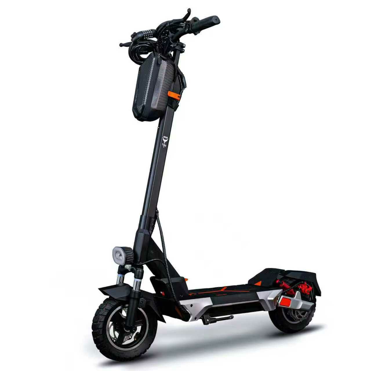 Trottinette électrique pliable de type tout-terrain, Nouveau scooter électrique, scooter à batterie adulte, scooter pliant, cadre en alliage d'aluminium, pneu pneumatique de 10 pouces et une sacoche d