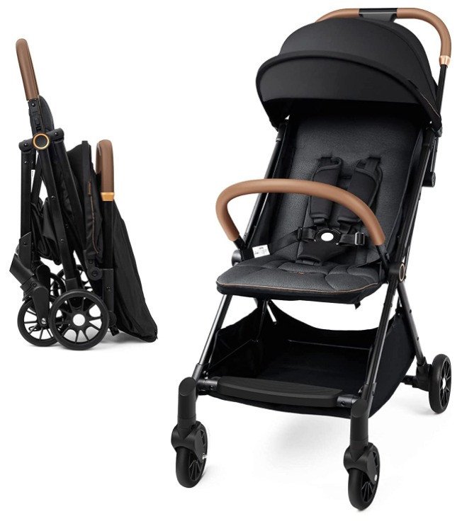 Poussette pliante légère Besrey pour avion – Poussette de voyage noire ultra-légère
