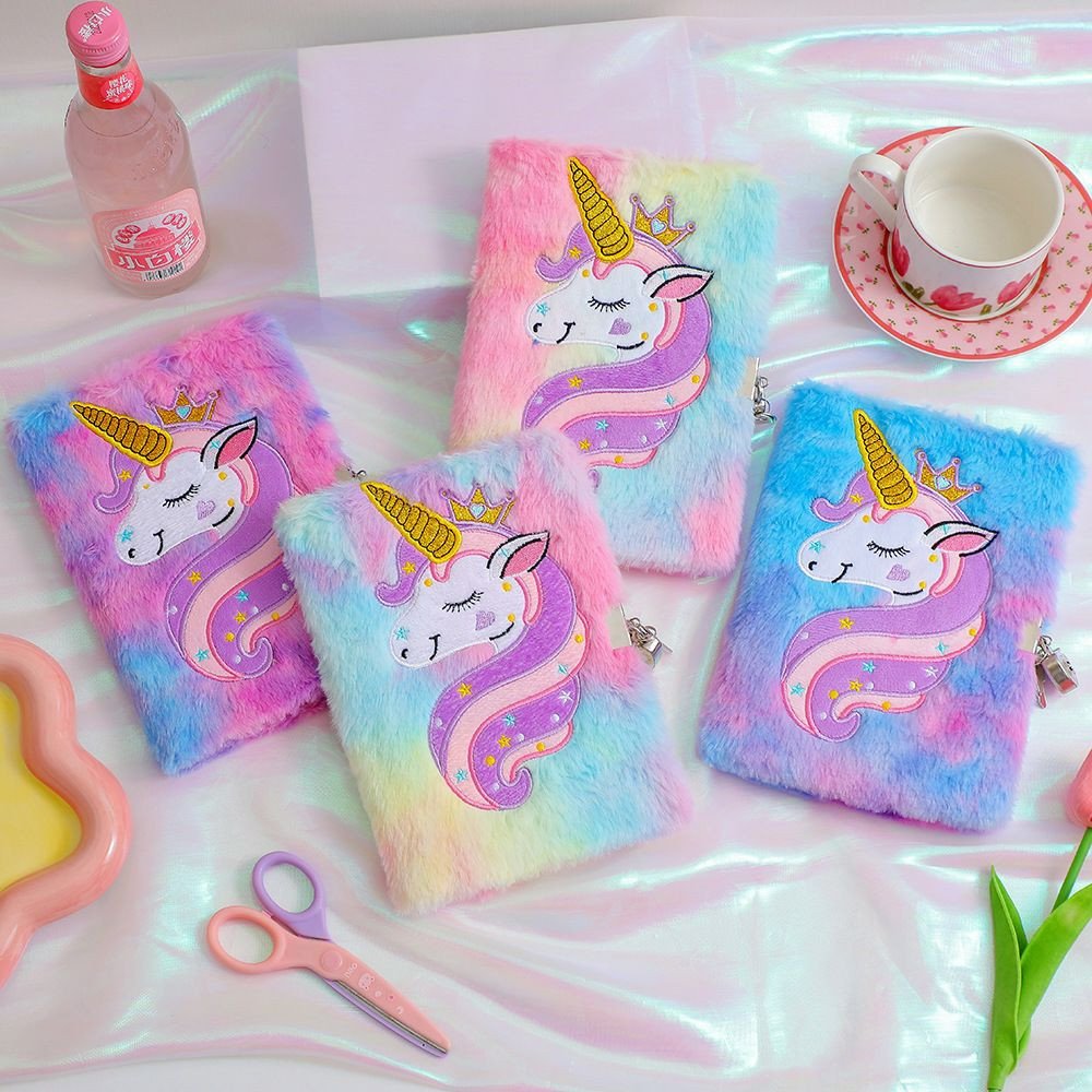 Journal intime verrouillable en peluche pour enfants, carnet de dessin animé licorne, livre à main pour fille, étudiant, cadeau de maternelle