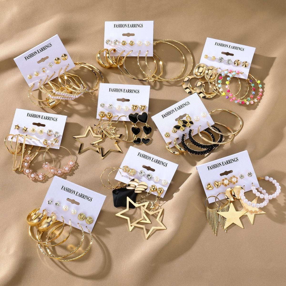 Boucles d'oreilles en perles de riz colorées, boucles d'oreilles en perles rondes géométriques, ensemble de boucles d'oreilles rétro, ensemble de 6 pièces pour femmes