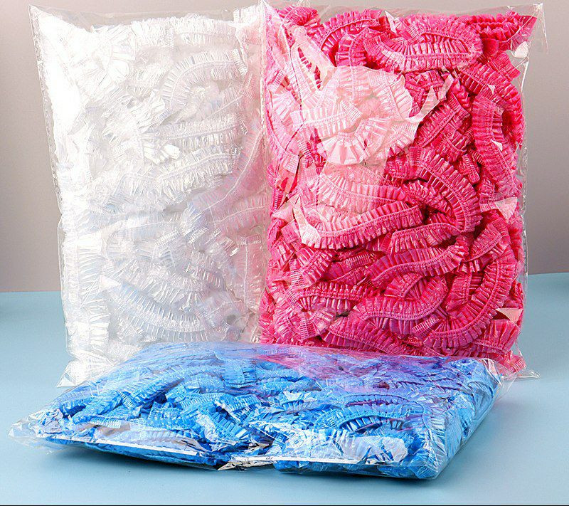 Le capuchon de douche jetable est plus grand, épaissis et transparent imperméable, de baignade pour femmes, pour la maison, plastique  100 pièces