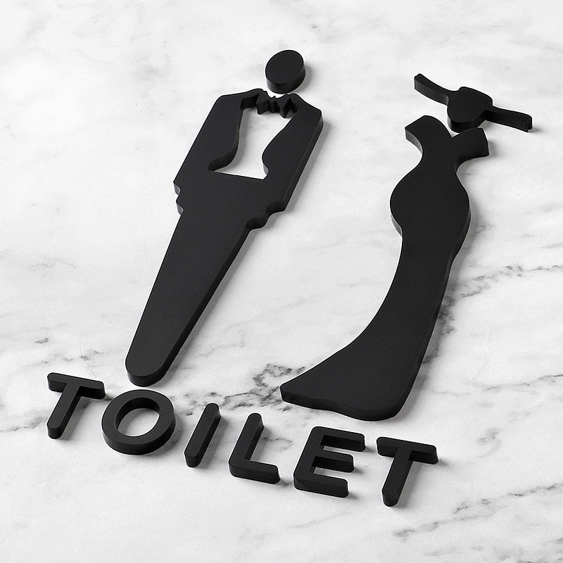 Signe de porte de salle de bain en acrylique Modèle tridimensionnel Médiction de toilette Men et femmes Bureau de toilette public Signe de toilette