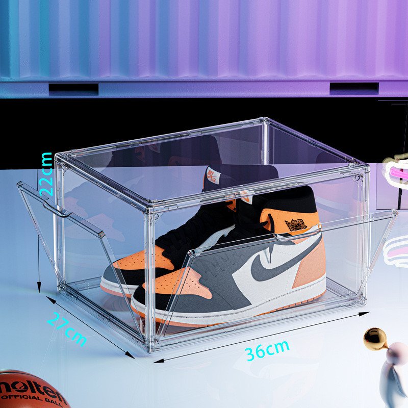 Boîte à chaussures magnétique acrylique AJ  boîte de rangement de chaussures transparent artefact sneaker Double ouverture