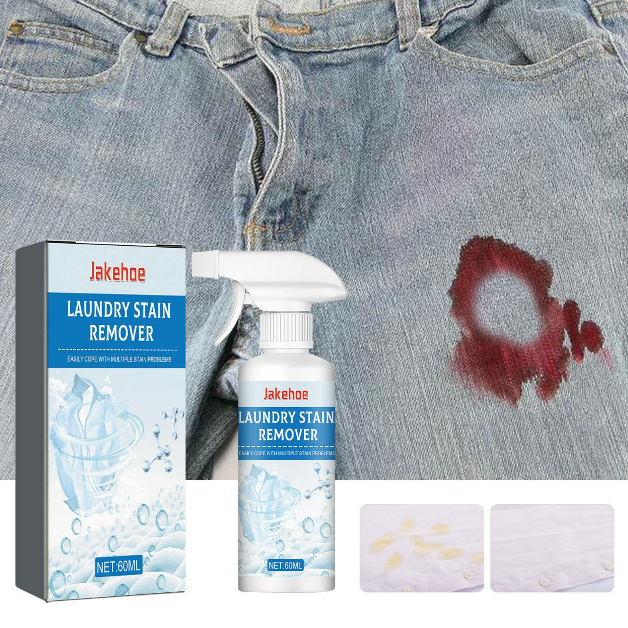 Jakehoe Clothes Cleaner nettoie et décontamine les vêtements, élimine les taches tenaces, les taches grasses et le jaunissement