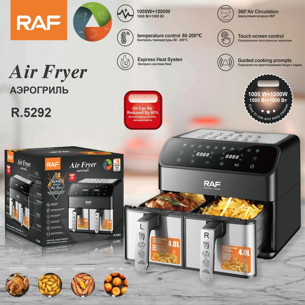 RAF Friteuse multifonctionnelle à écran tactile numérique Friteuse à double air Panier antiadhésif